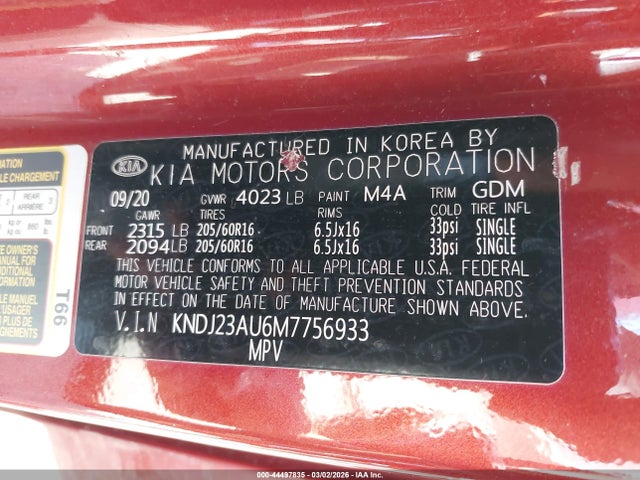 KNDJ23AU6M7756933 KIA SOUL LX
