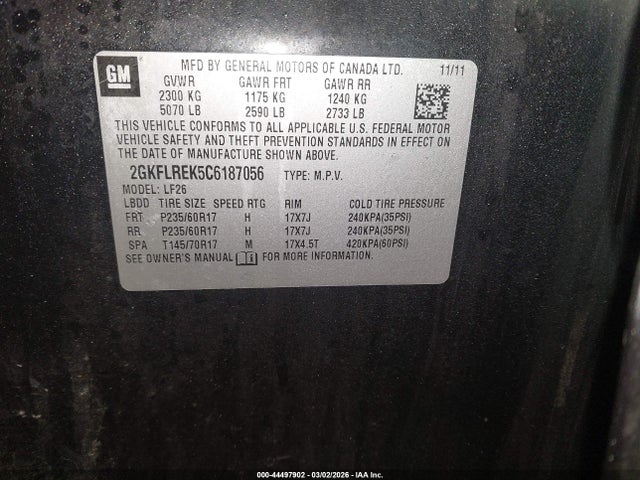 Aukcja sprzedaży 2012 Gmc Terrain Sle-1, vin: 2GKFLREK5C6187056, numer aukcji: 44497902