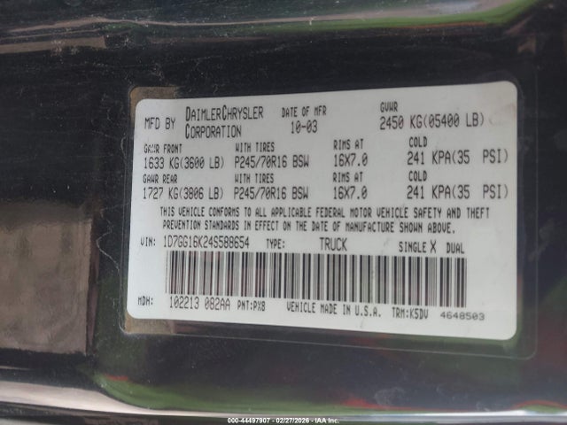 Aukcja sprzedaży 2004 Dodge Dakota, vin: 1D7GG16K24S588654, numer aukcji: 44497907