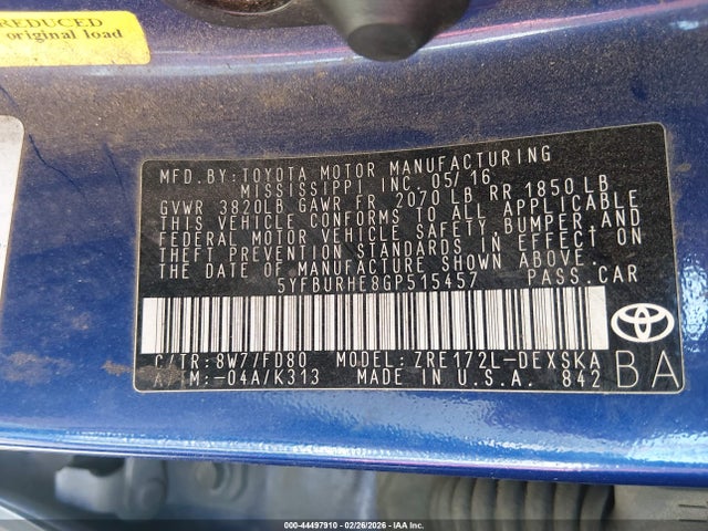 Toyota Corolla S Plus 2016 5YFBURHE8GP515457 Image 9