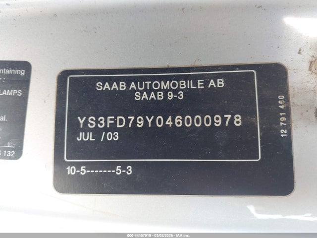 2004 SAAB 9-3 YS3FD79Y046000978 Photo 8