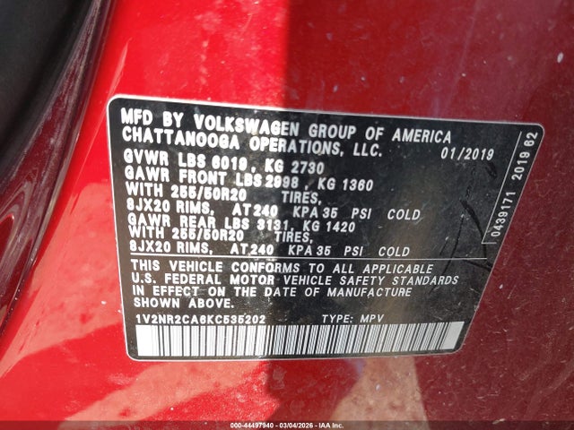 2019 VOLKSWAGEN ATLAS 1V2NR2CA6KC535202 Photo 8