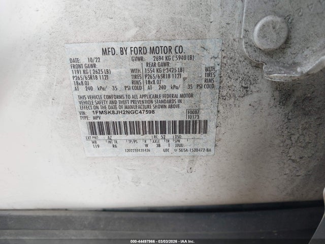 Продаж на аукціоні авто 2022 Ford Explorer Timberline, vin: 1FMSK8JH2NGC47598, номер лоту: 44497966