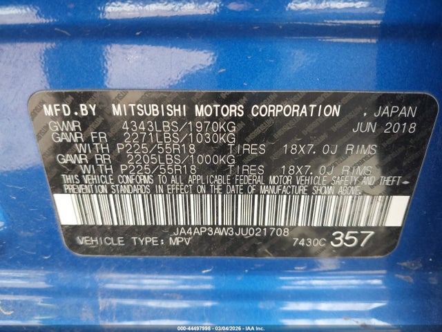 2018 MITSUBISHI OUTLANDER SPORT JA4AP3AW3JU021708 Photo 8