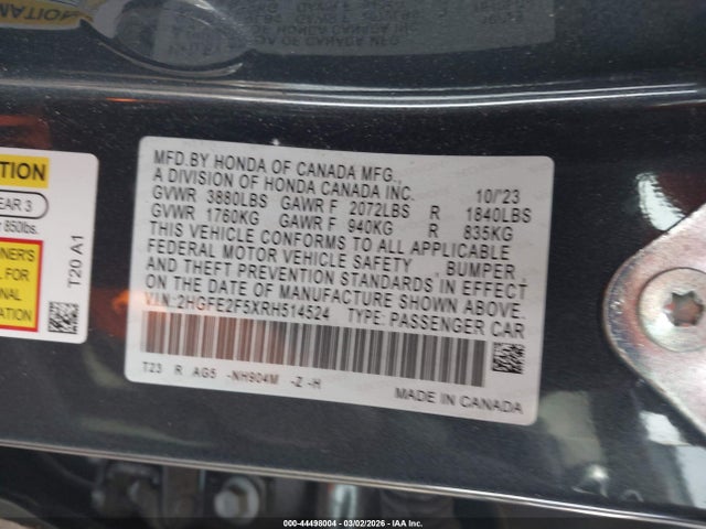 2HGFE2F5XRH514524 Honda Civic Sport