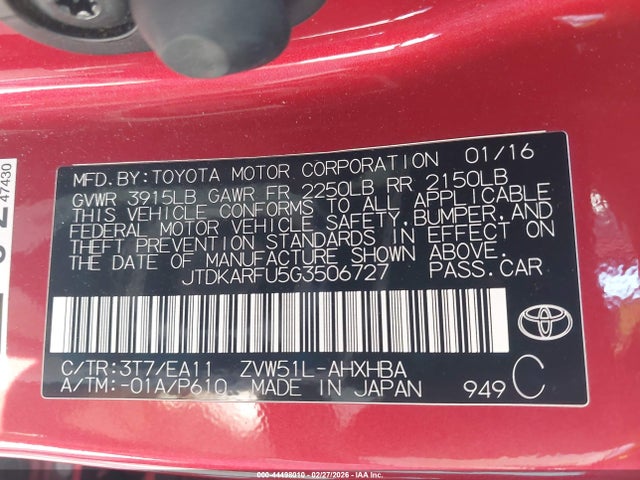 JTDKARFU5G3506727 Toyota Prius Three Touring