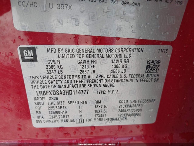 Aukcja sprzedaży 2017 Buick Envision Essence, vin: LRBFXDSA9HD114777, numer aukcji: 44498016