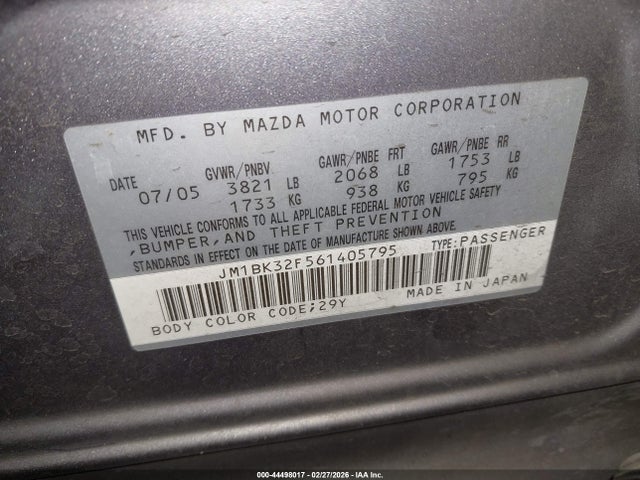 Aukcja sprzedaży 2006 Mazda Mazda3 I, vin: JM1BK32F561405795, numer aukcji: 44498017