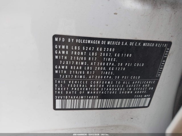 2018 VOLKSWAGEN TIGUAN 3VV1B7AX4JM114893 Photo 8