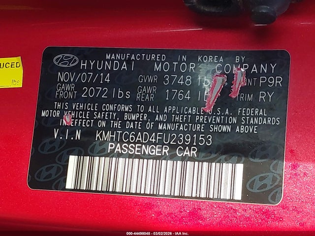 Продаж на аукціоні авто 2015 Hyundai Veloster, vin: KMHTC6AD4FU239153, номер лоту: 44498048