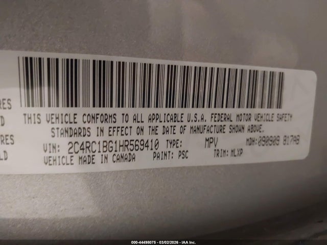 Aukcja sprzedaży 2017 Chrysler Pacifica Touring-l, vin: 2C4RC1BG1HR569410, numer aukcji: 44498075