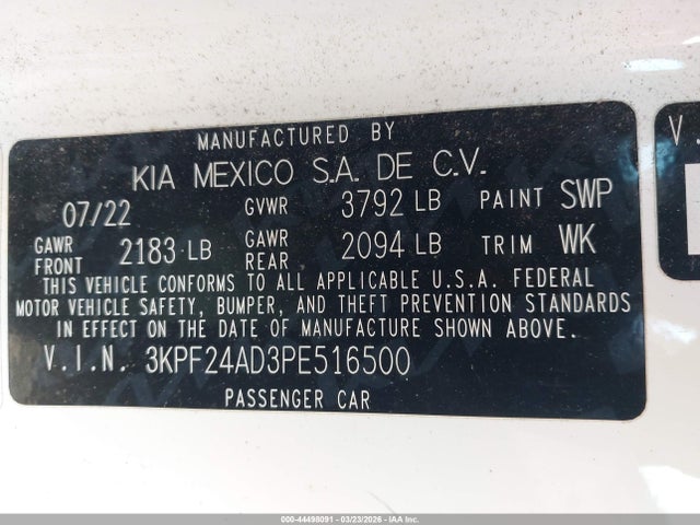 3KPF24AD3PE516500 KIA Forte Lxs