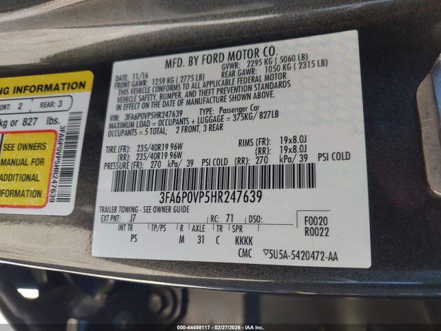 Ford Fusion Sport 2017 3FA6P0VP5HR247639 Image 9