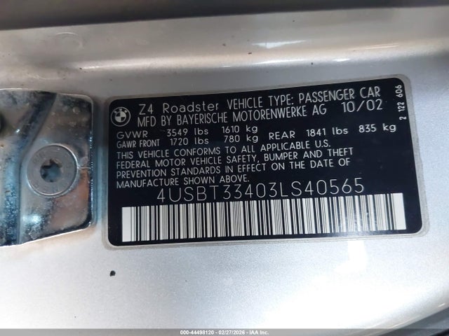 2003 BMW Z4 4USBT33403LS40565 Photo 8