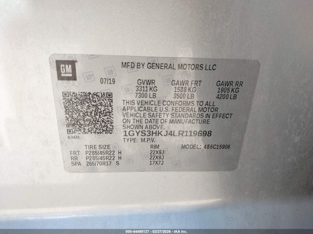 1GYS3HKJ4LR119698 Cadillac Escalade Esv 2wd Luxury
