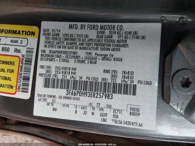 Ford FUSION SE 2014 3FA6P0H93ER257983 Image 9