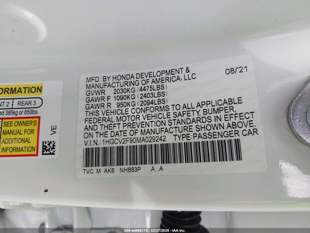 1HGCV2F90MA029242 Honda Accord Touring