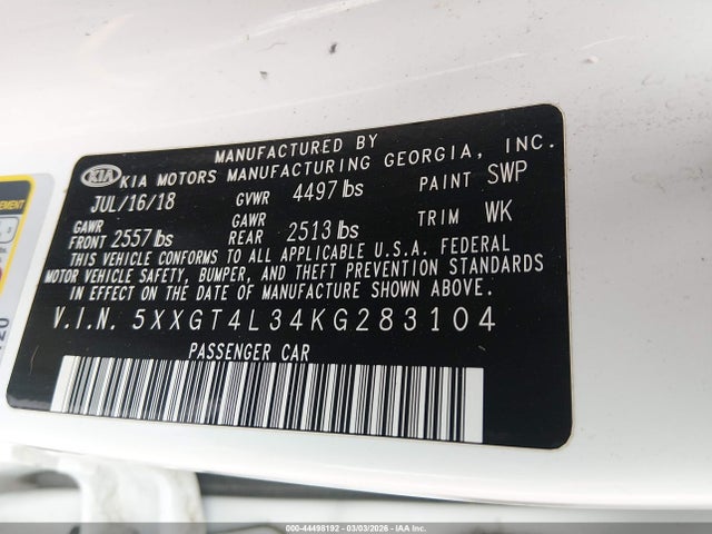 5XXGT4L34KG283104 KIA Optima Lx