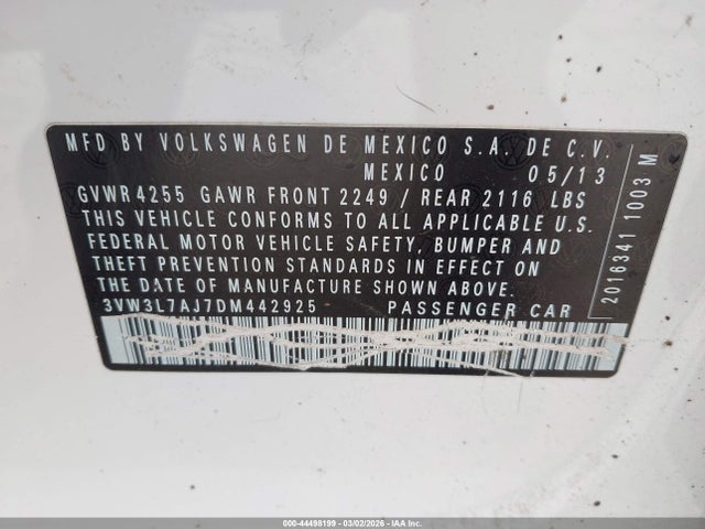 Продаж на аукціоні авто 2013 Volkswagen Jetta 2.5l Se, vin: 3VWDX7AJ4DM442924, номер лоту: 44498199