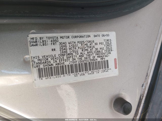 Продаж на аукціоні авто 2000 Lexus Rx 300, vin: JT6HF10U2Y0159924, номер лоту: 44498218
