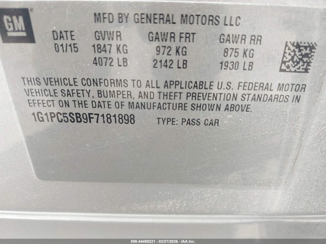1G1PC5SB9F7181898 Chevrolet Cruze 1lt Auto