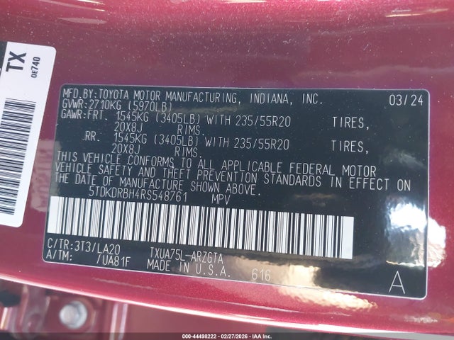 2024 TOYOTA HIGHLANDER 5TDKDRBH4RS548761 Photo 8