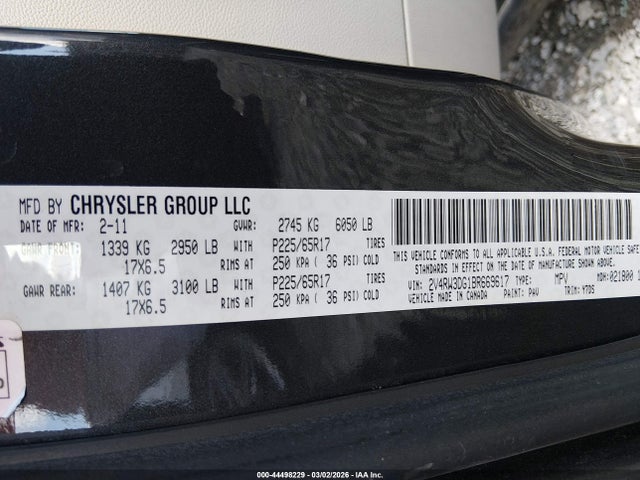 Aukcja sprzedaży 2011 Volkswagen Routan Se, vin: 2V4RW3DG1BR669617, numer aukcji: 44498229