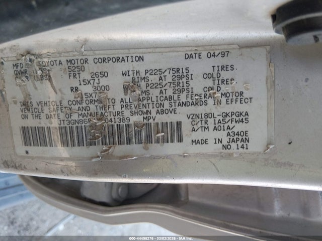 1997 Toyota 4runner Sr5 მანქანა იყიდება აუქციონზე, vin: JT3GN86R4V0041389, აუქციონის ნომერი: 44498276