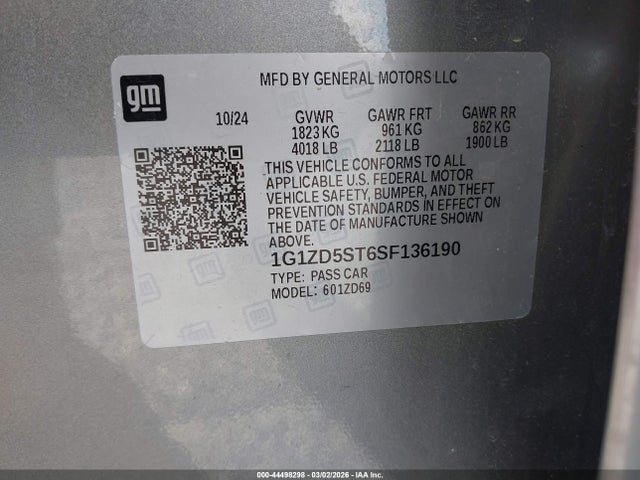 1G1ZD5ST6SF136190 Chevrolet Malibu Fwd 1lt