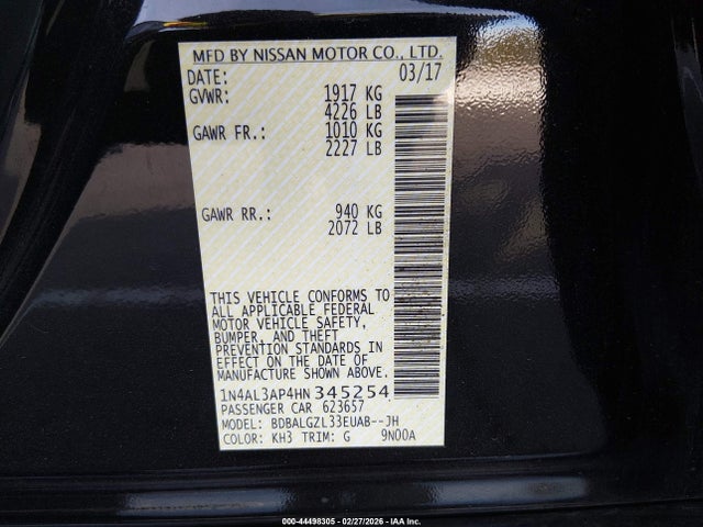 Nissan Altima 2.5 S 2017 1N4AL3AP4HN345254 Image 9