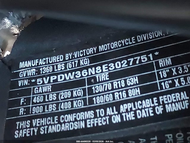Victory Motorcycles Cross Country 2014 5VPDW36N8E3027751 Image 10