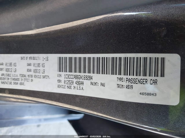 2016 Chrysler 200 Limited მანქანა იყიდება აუქციონზე, vin: 1C3CCCAB6GN169284, აუქციონის ნომერი: 44498337
