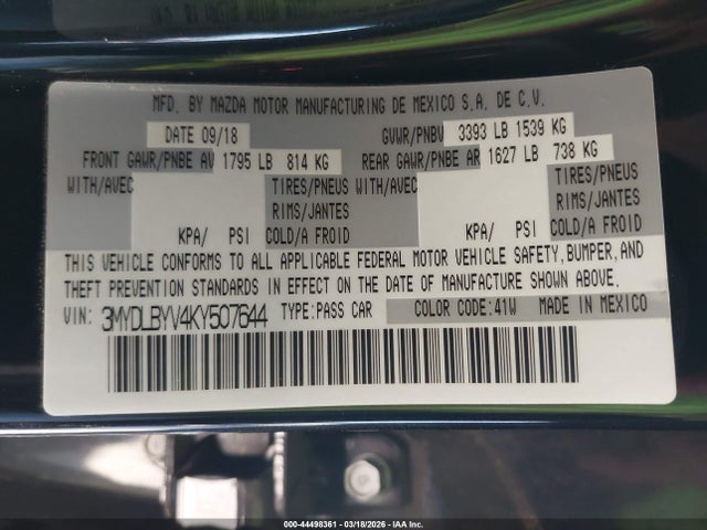 3MYDLBYV4KY507644 Toyota YARIS LE
