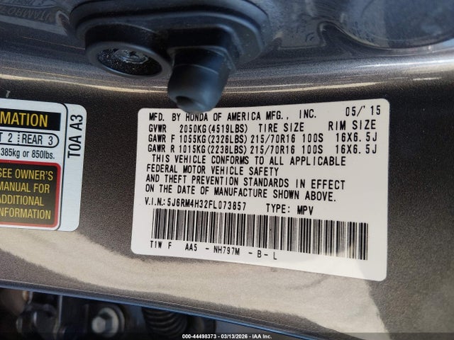 Honda CR-V LX 2015 5J6RM4H32FL073857 Image 9