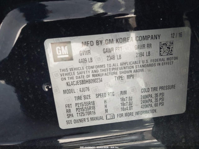 Aukcja sprzedaży 2017 Buick Encore Preferred, vin: KL4CJESB0HB090234, numer aukcji: 44498431