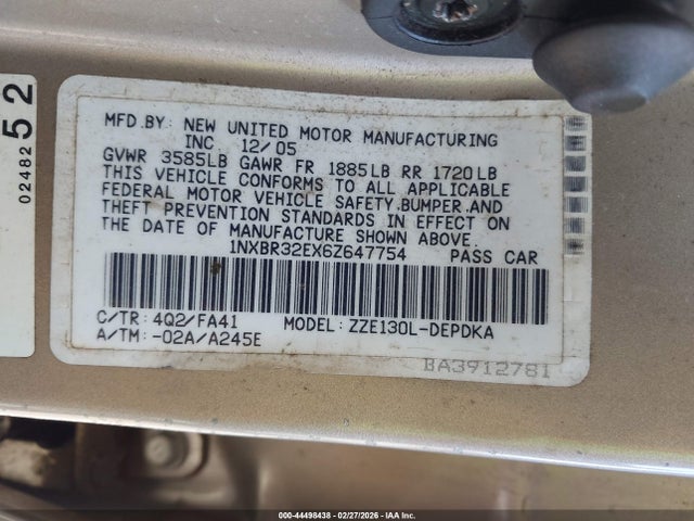 Продажа на аукционе авто 2006 Toyota Corolla Ce, vin: 1NXBR32EX6Z647754, номер лота: 44498438