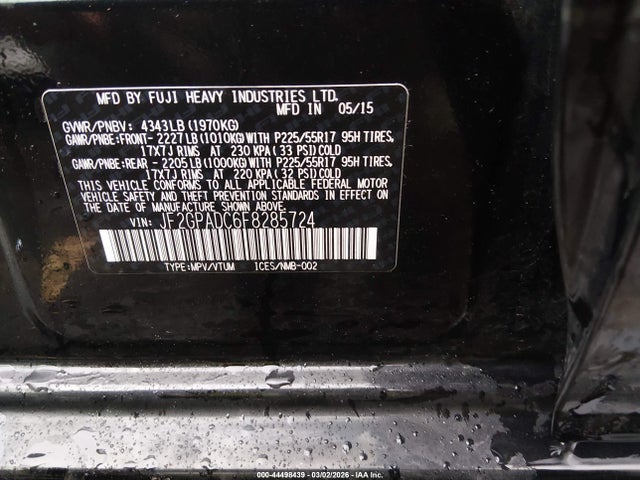 JF2GPADC6F8285724 Subaru Xv Crosstrek 2.0i Premium