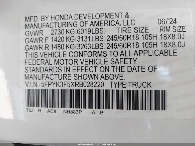 Honda Ridgeline Rtl 2024 5FPYK3F5XRB028220 Image 9