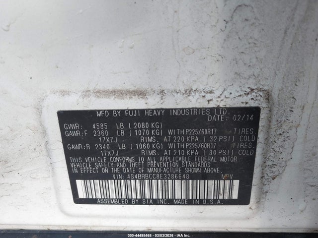 Subaru Outback 2.5i Premium 2014 4S4BRBCC8E3286648 Image 9