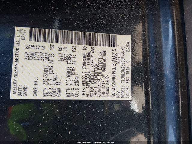 5N1AZ2MH0HN139075 Nissan MURANO SV