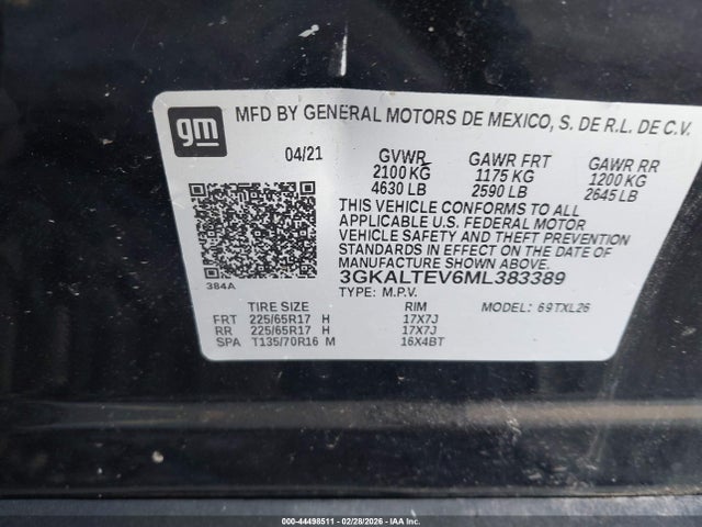 Aukcja sprzedaży 2021 Gmc Terrain Awd Sle, vin: 3GKALTEV6ML383389, numer aukcji: 44498511