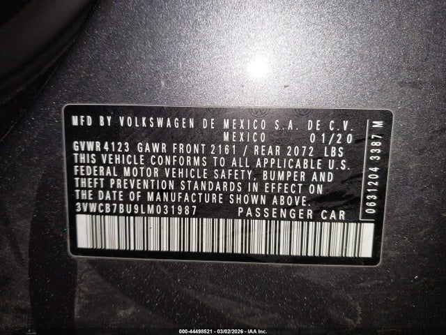 Продаж на аукціоні авто 2020 Volkswagen Jetta 1.4t R-line/1.4t S/1.4t Se, vin: 3VWCB7BU9LM031987, номер лоту: 44498521