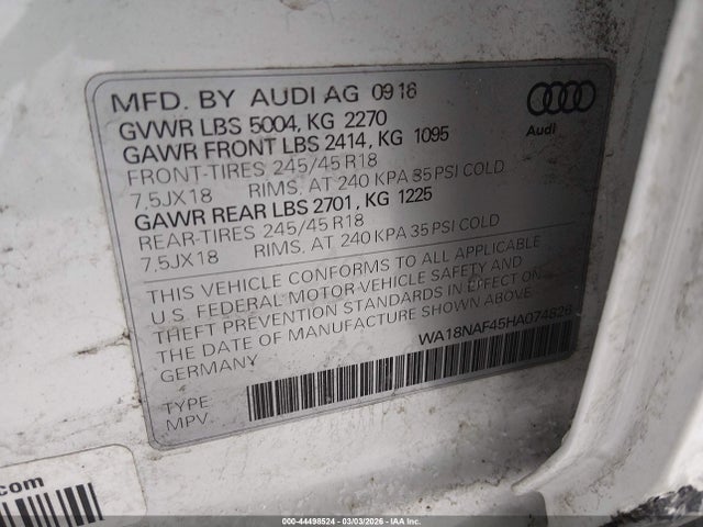2017 Audi A4 Allroad 2.0t Premium მანქანა იყიდება აუქციონზე, vin: WA18NAF45HA074826, აუქციონის ნომერი: 44498524
