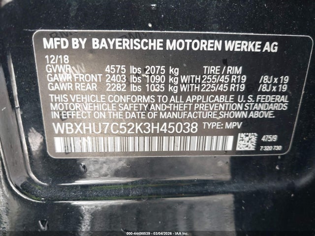 Продаж на аукціоні авто 2019 Bmw X1 Sdrive28i, vin: WBXHU7C52K3H45038, номер лоту: 44498539