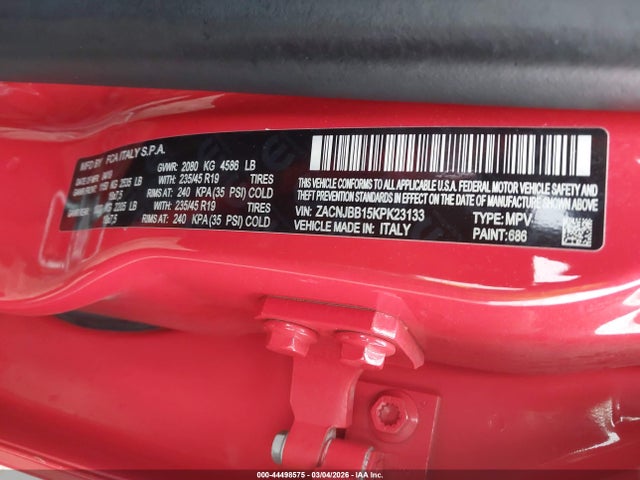 44498575 :رقم المزاد ، ZACNJBB15KPK23133 vin ، 2019 Jeep Renegade Limited 4x4 مزاد بيع