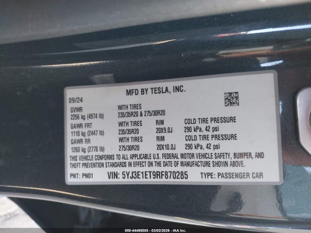 Tesla Model 3 Performance All-wheel Drive 2024 5YJ3E1ET9RF870285 Image 9