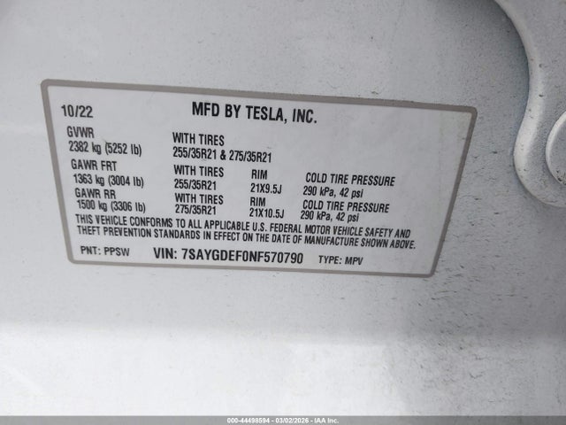 7SAYGDEF0NF570790 Tesla Model Y Performance Dual Motor All-wheel Drive