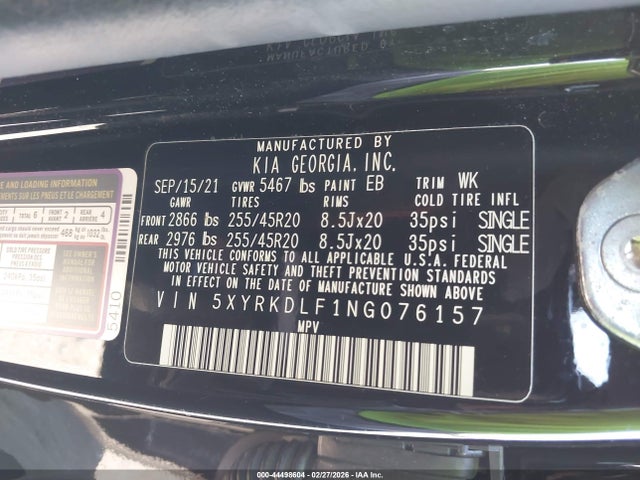 Продаж на аукціоні авто 2022 Kia Sorento X-line Sx Prestige, vin: 5XYRKDLF1NG076157, номер лоту: 44498604