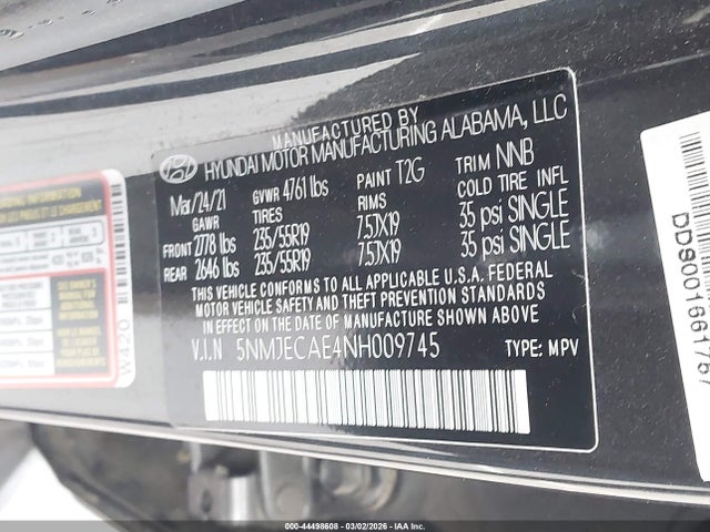 Продажа на аукционе авто 2022 Hyundai Tucson Limited, vin: 5NMJECAE4NH009745, номер лота: 44498608