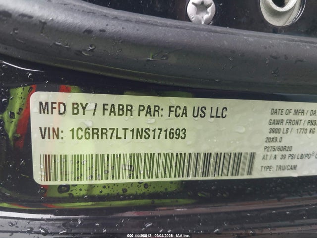 Auction sale of the 2022 Ram 1500 Classic Slt, vin: 1C6RR7LT1NS171693, lot number: 44498612